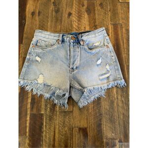 Blank NYC cut off denim jean shorts size 26 light wash button fly distressed